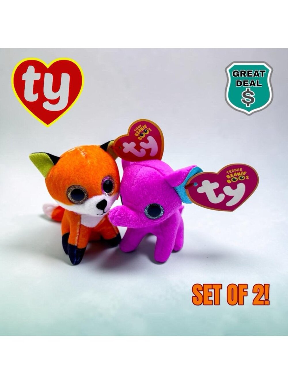 Ty Beanie Boos 3” Fox and Elephant McDonald's Mini Plush Stuffed Animals.
